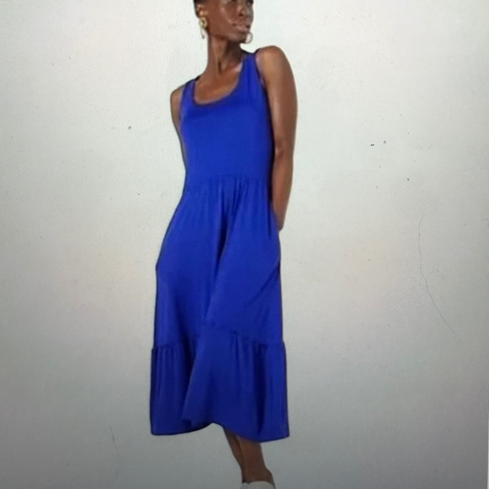Sleeveless Knit Midi Dress Shirred Hem Detail, Royal Blue, Women’s 3X Petite